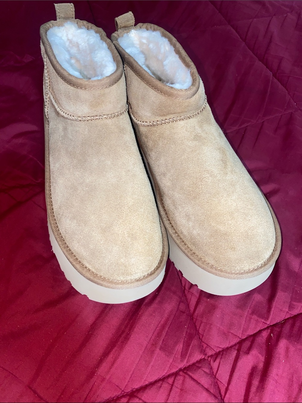 UGG Chestnut Tan Suede Shearling Slip-On Booties - Picture 2 of 4